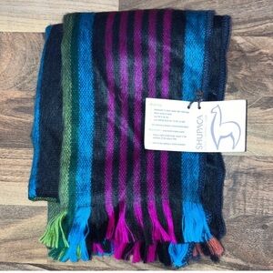 Shupaca Alpaca Black Pink Blue Green Multi Color Striped
Fringed NWT